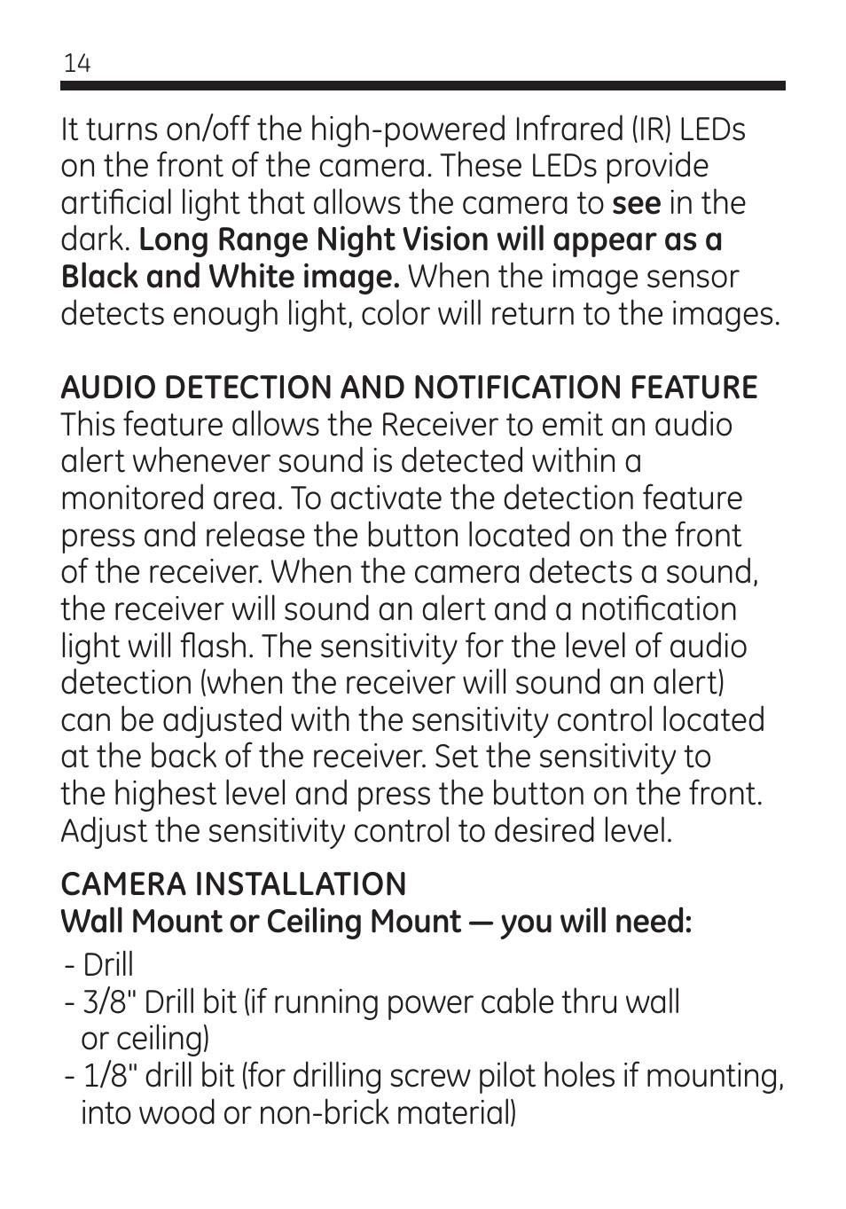 GE 45246 GE Wireless Color Camera with AV Receiver User Manual | Page 14 / 24