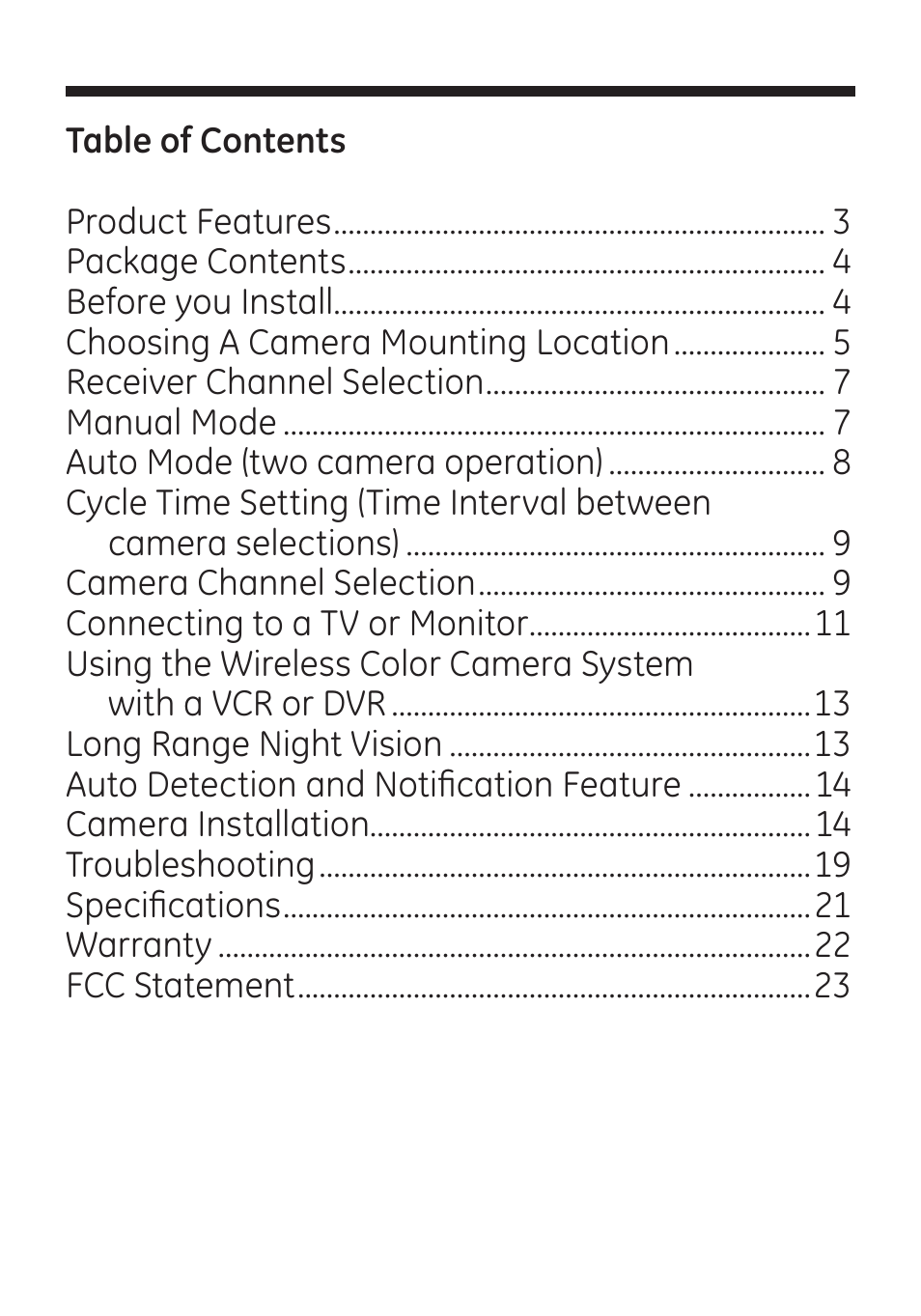 GE 45246 GE Wireless Color Camera with AV Receiver User Manual | Page 2 / 24