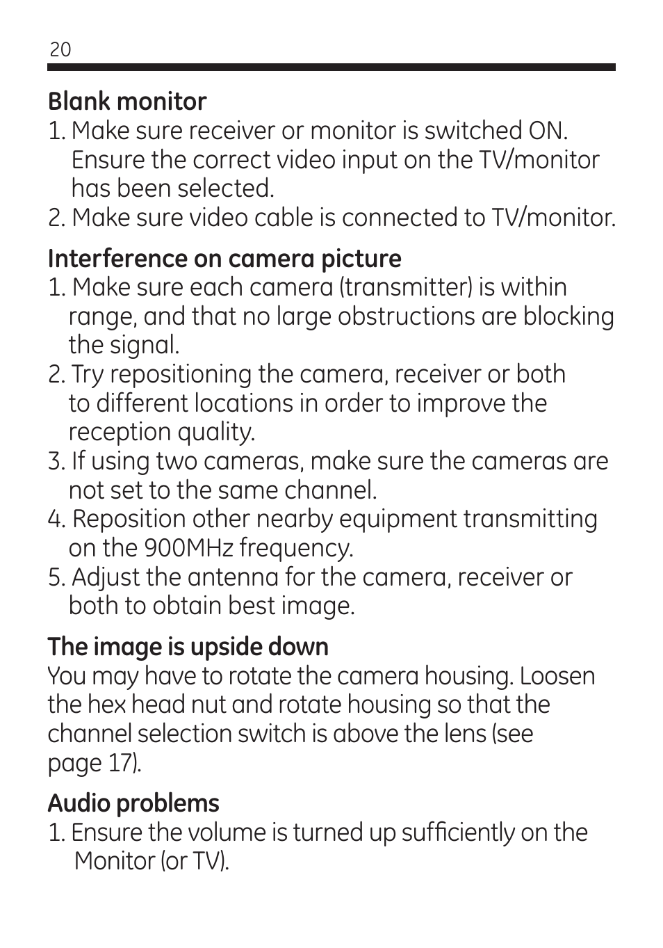GE 45246 GE Wireless Color Camera with AV Receiver User Manual | Page 20 / 24