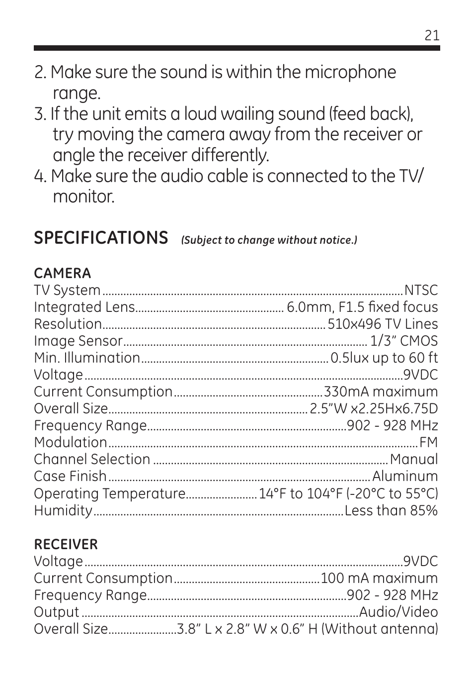GE 45246 GE Wireless Color Camera with AV Receiver User Manual | Page 21 / 24