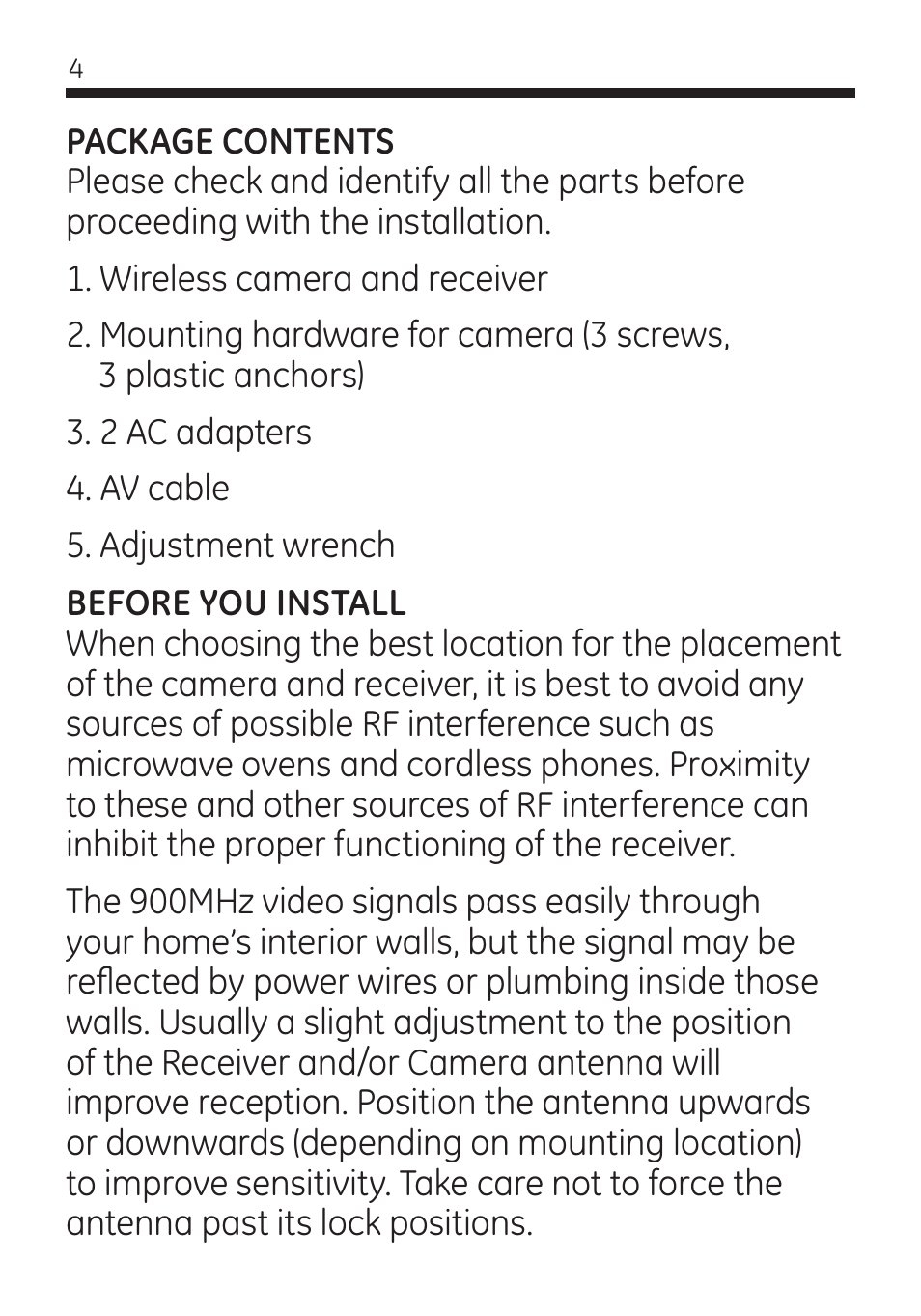 GE 45246 GE Wireless Color Camera with AV Receiver User Manual | Page 4 / 24