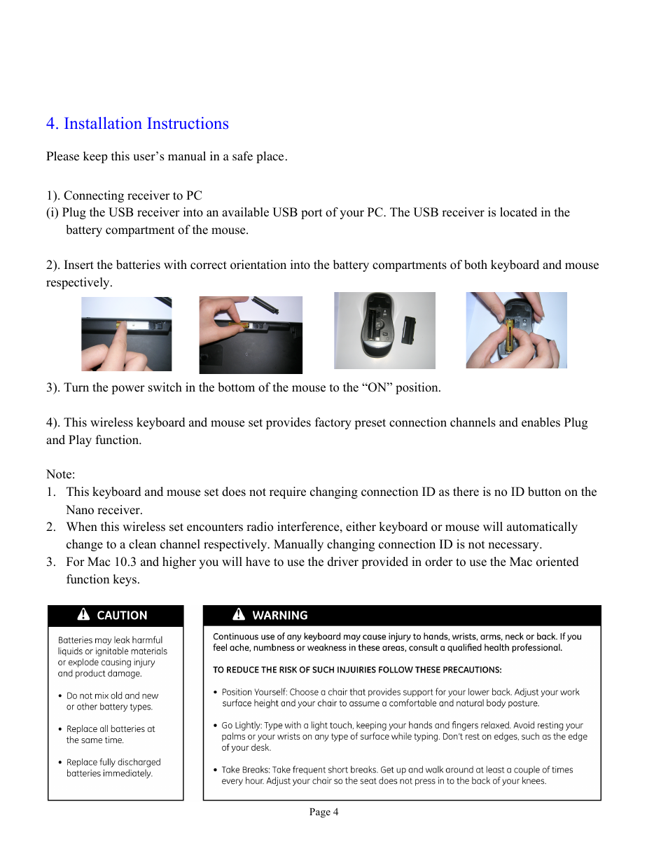 Installation instructions | GE 98134 GE Thin-Profile Keyboard and Mouse User Manual | Page 4 / 7