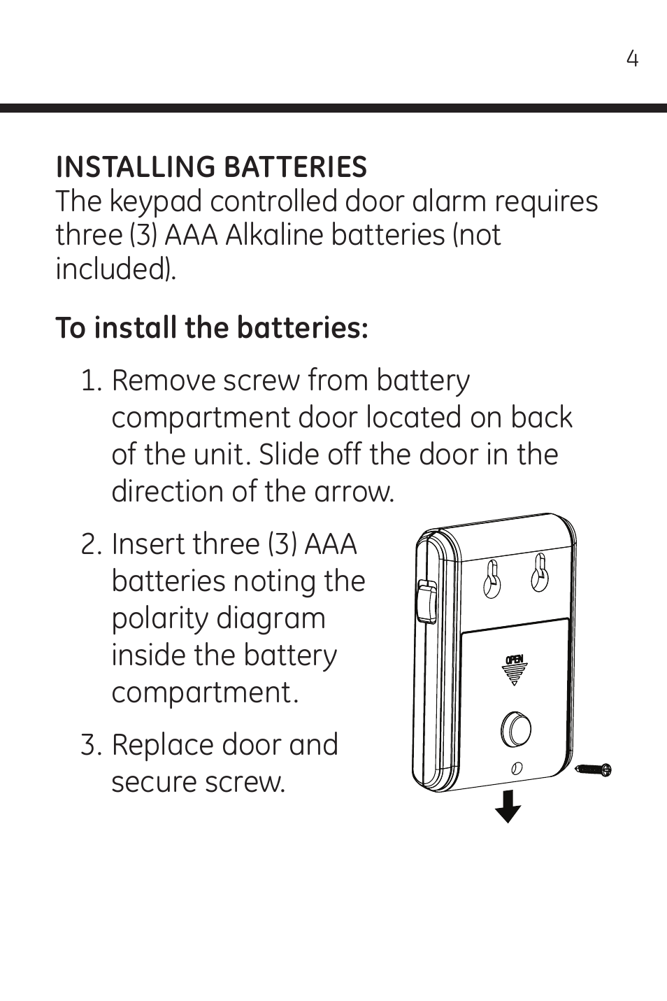 GE 45117 GE Wireless Door Alarm with Programmable Keypad User Manual | Page 4 / 33