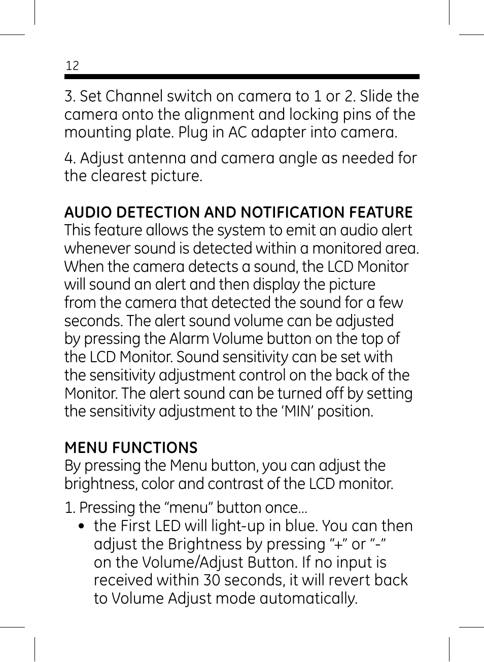 GE 45236 GE Wireless Color Camera with Portable LCD Monitor User Manual | Page 12 / 18