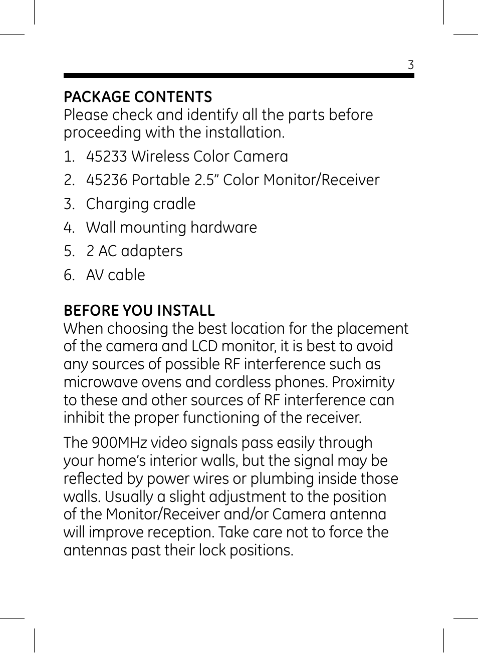 GE 45236 GE Wireless Color Camera with Portable LCD Monitor User Manual | Page 3 / 18