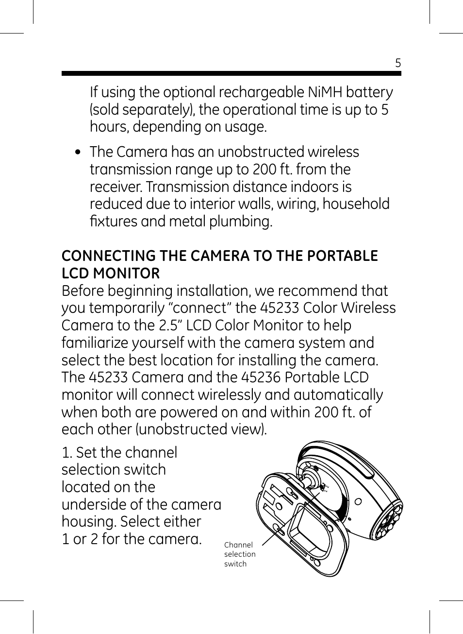 GE 45236 GE Wireless Color Camera with Portable LCD Monitor User Manual | Page 5 / 18