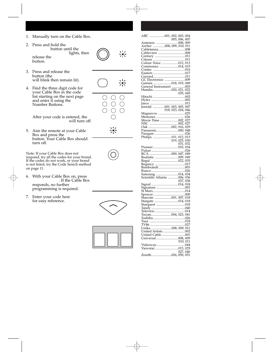 Cable box code list, Programming for cable box | GE RM94902 User Manual | Page 4 / 8