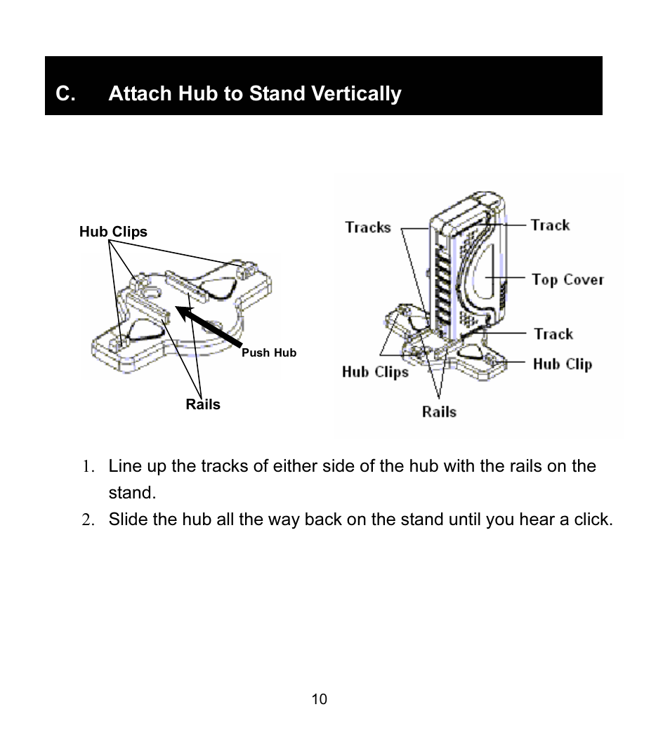 C. attach hub to stand vertically | GE 97916 GE High Speed USB 2.0 Stackable 7-Port Hub User Manual | Page 10 / 19