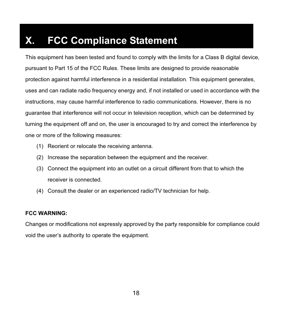 X. fcc compliance statement | GE 97916 GE High Speed USB 2.0 Stackable 7-Port Hub User Manual | Page 18 / 19