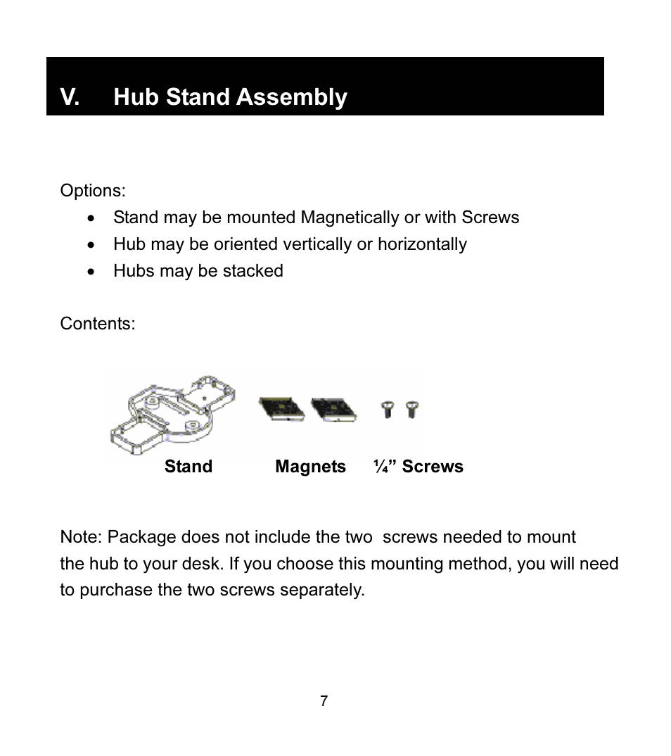 V. hub stand assembly | GE 97916 GE High Speed USB 2.0 Stackable 7-Port Hub User Manual | Page 7 / 19