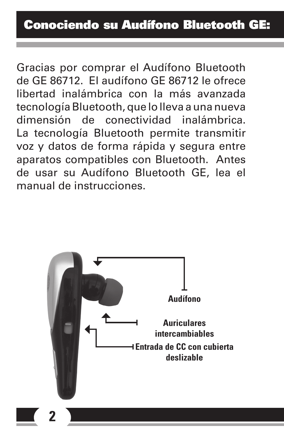 Conociendo su audífono bluetooth ge | GE 86712 GE Bluetooth Headset User Manual | Page 13 / 23