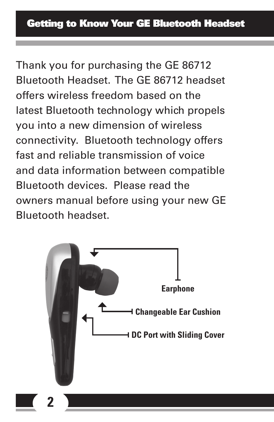 GE 86712 GE Bluetooth Headset User Manual | Page 2 / 23
