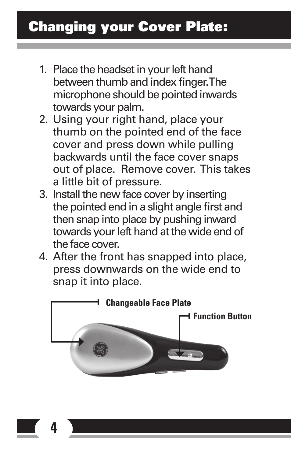 Changing your cover plate | GE 86712 GE Bluetooth Headset User Manual | Page 4 / 23