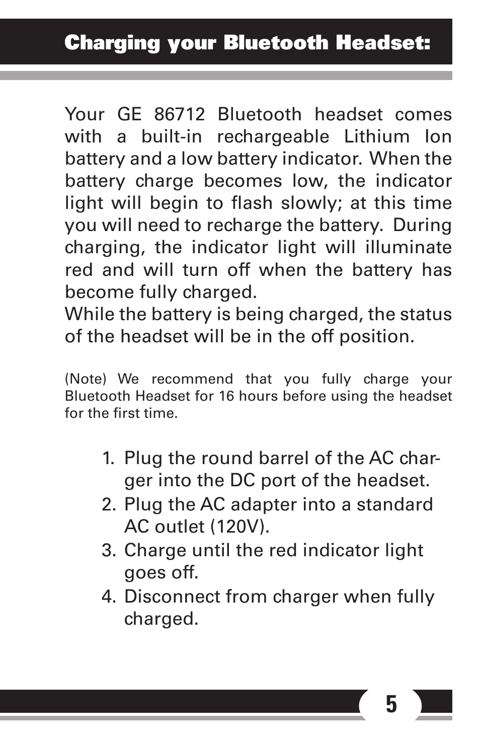 GE 86712 GE Bluetooth Headset User Manual | Page 5 / 23