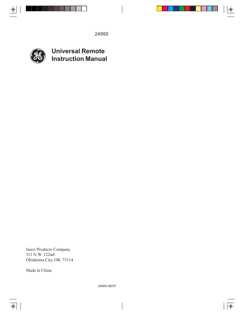 Universal remote instruction manual | GE RM24950 User Manual | Page 11 / 11