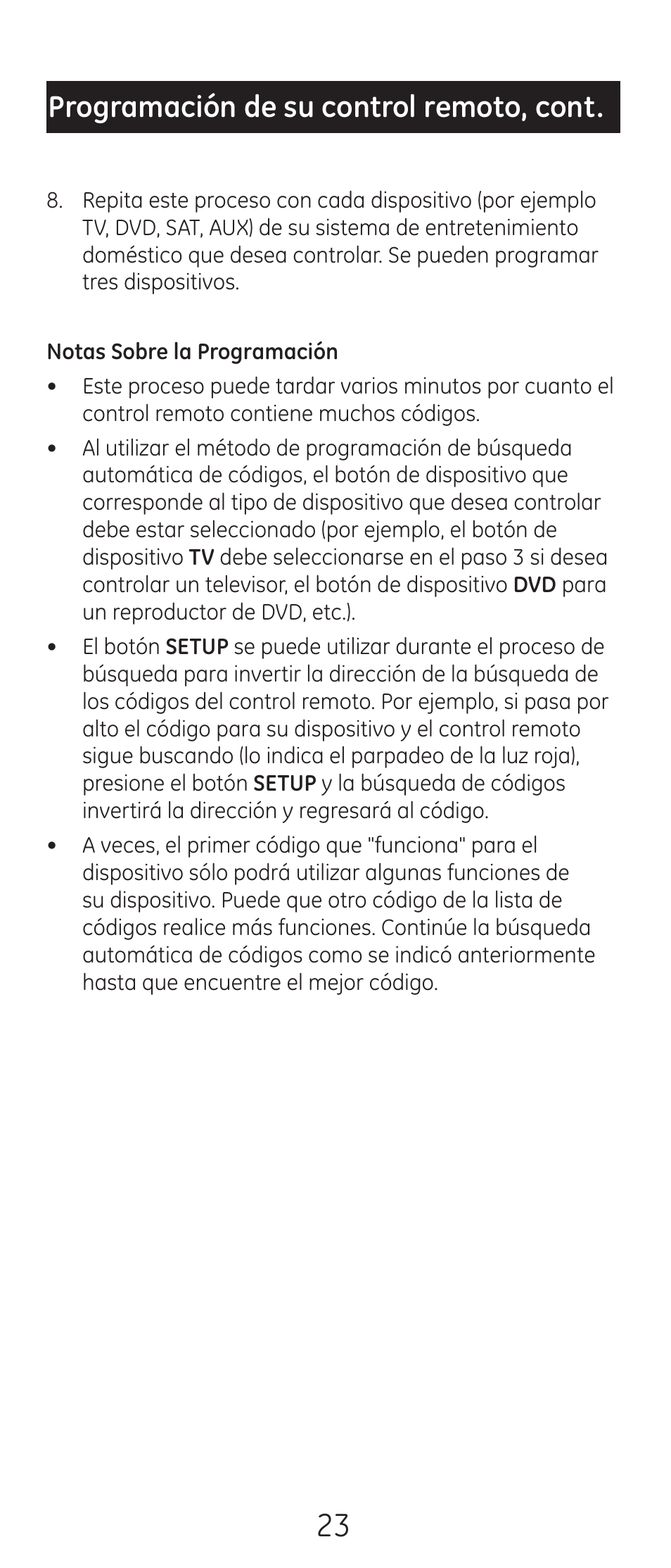 Programación de su control remoto, cont | Jasco 24991 User Manual | Page 23 / 44