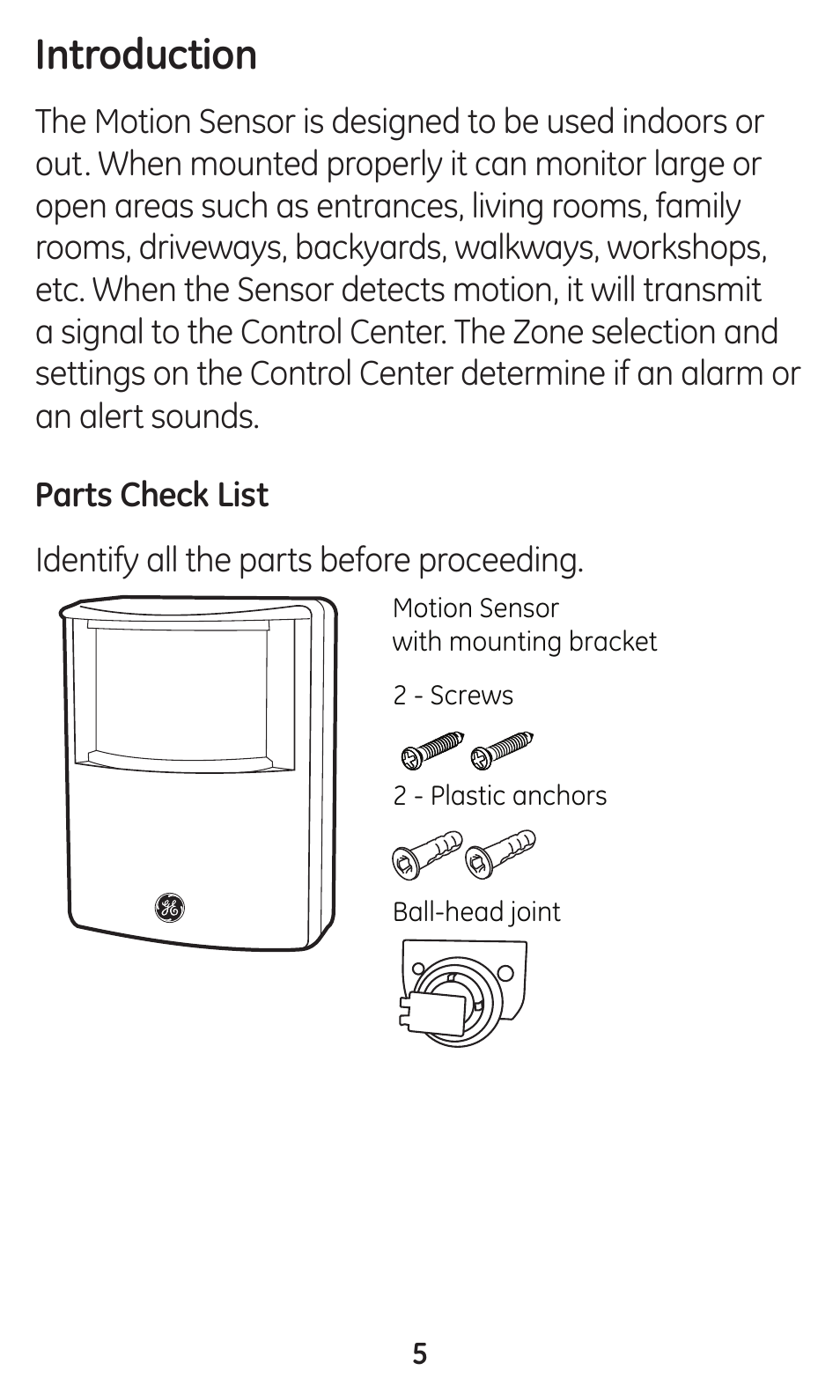 Introduction | GE 45132 GE Choice Alert Motion Sensor User Manual | Page 5 / 16