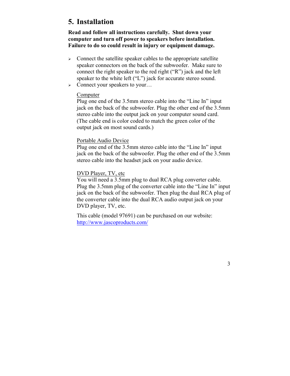 Installation | GE 98903 GE 2.1 Speaker System User Manual | Page 3 / 5