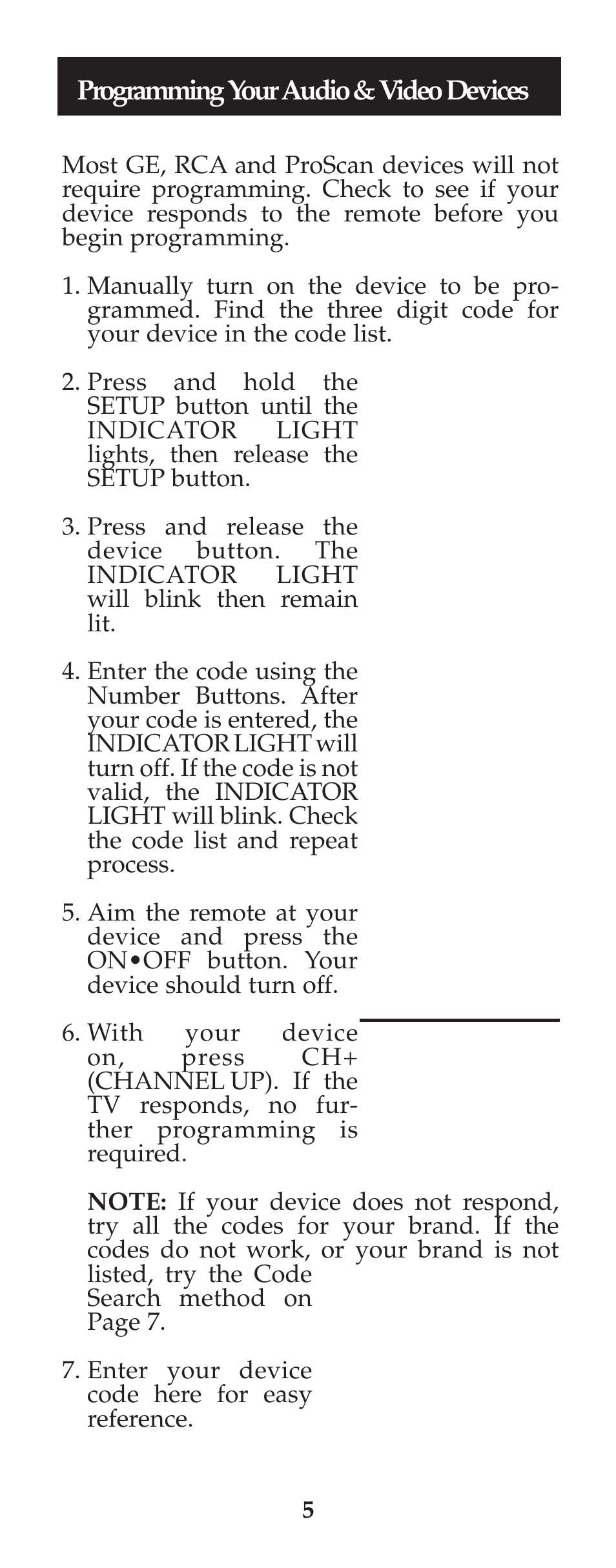 Tv code list | GE RM24973 User Manual | Page 6 / 28