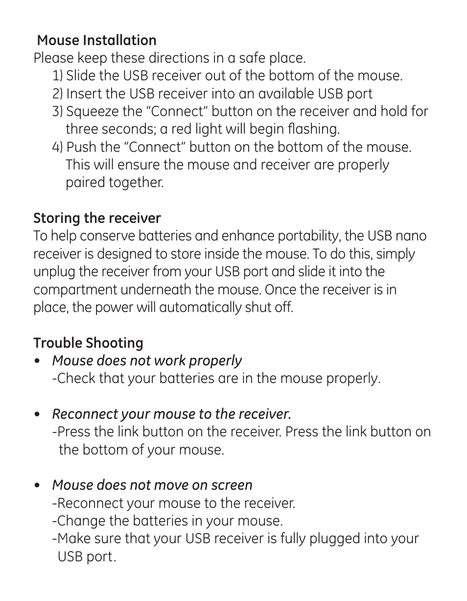 GE 98548 GE Wireless Mini Optical Mouse with USB Nano Receiver User Manual | Page 3 / 5