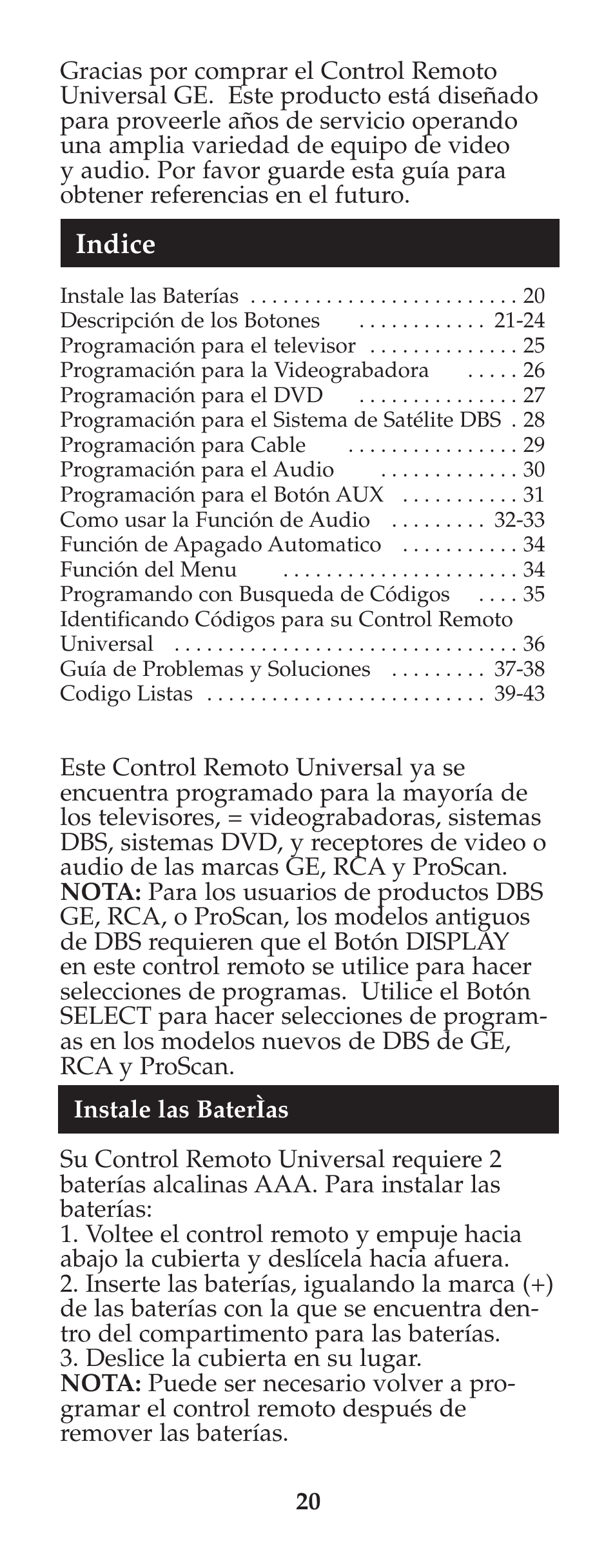 Indice | GE 94925 GE Universal Remote User Manual | Page 21 / 37
