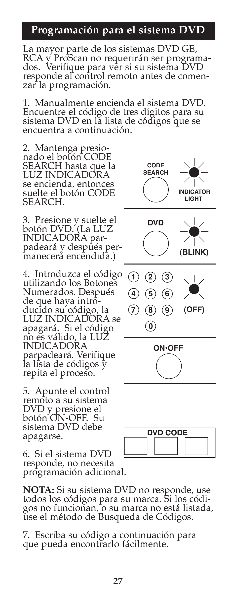 Programación para el sistema dvd | GE 94925 GE Universal Remote User Manual | Page 28 / 37