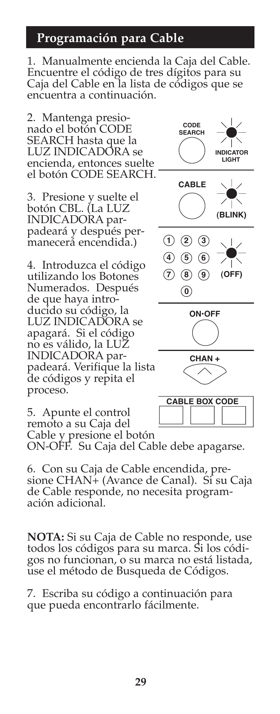 Programación para cable | GE 94925 GE Universal Remote User Manual | Page 30 / 37