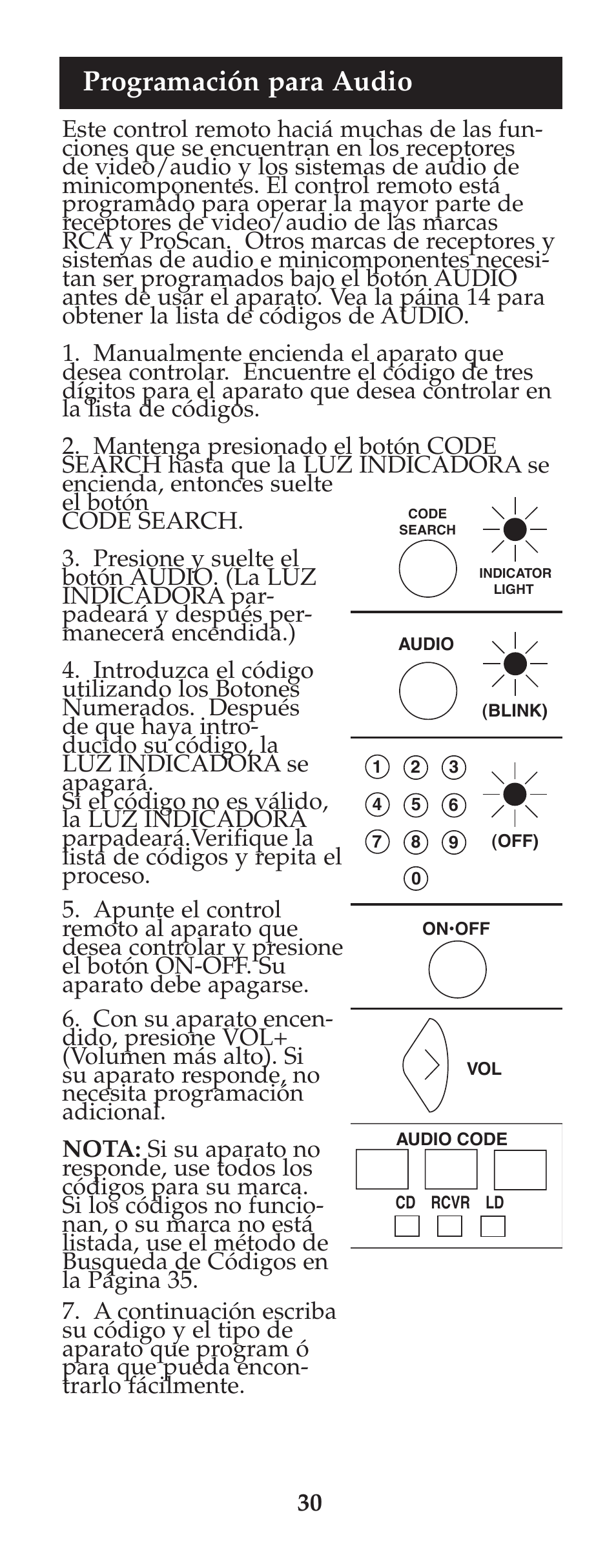 Programación para audio | GE 94925 GE Universal Remote User Manual | Page 31 / 37