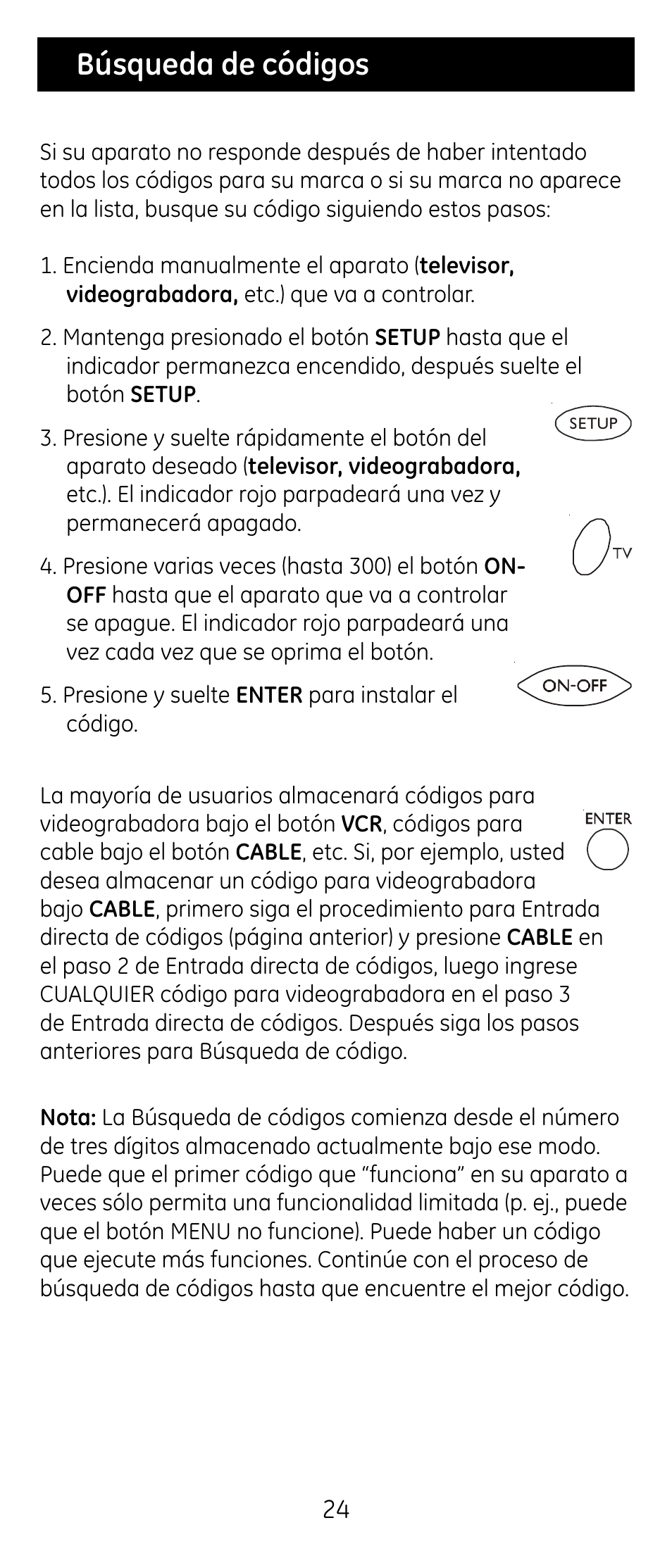Búsqueda de códigos | GE RM24974 User Manual | Page 24 / 31