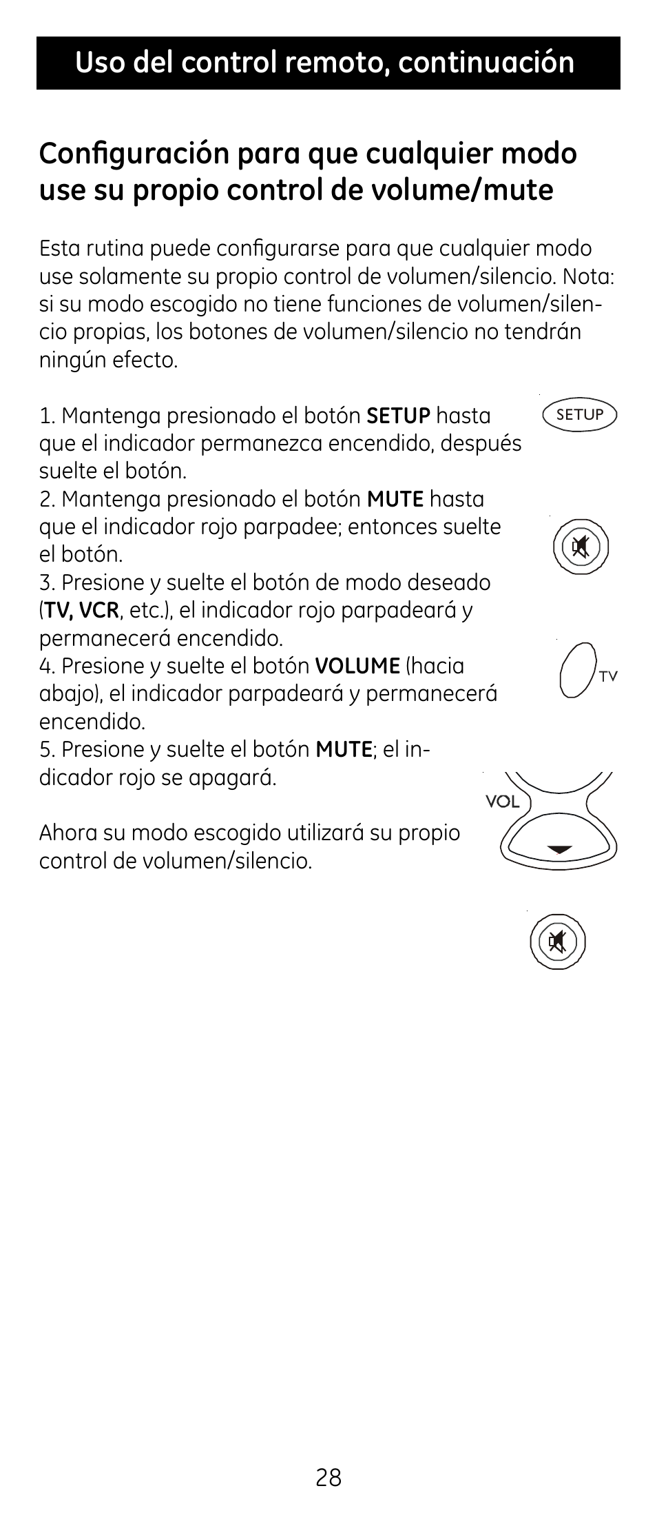 Uso del control remoto, continuación | GE RM24974 User Manual | Page 28 / 31