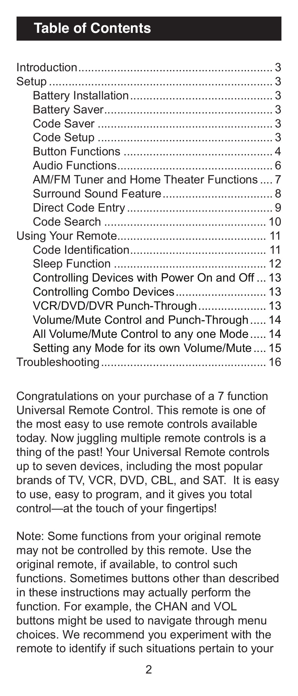 GE 24970 GE Universal Remote User Manual | Page 2 / 18