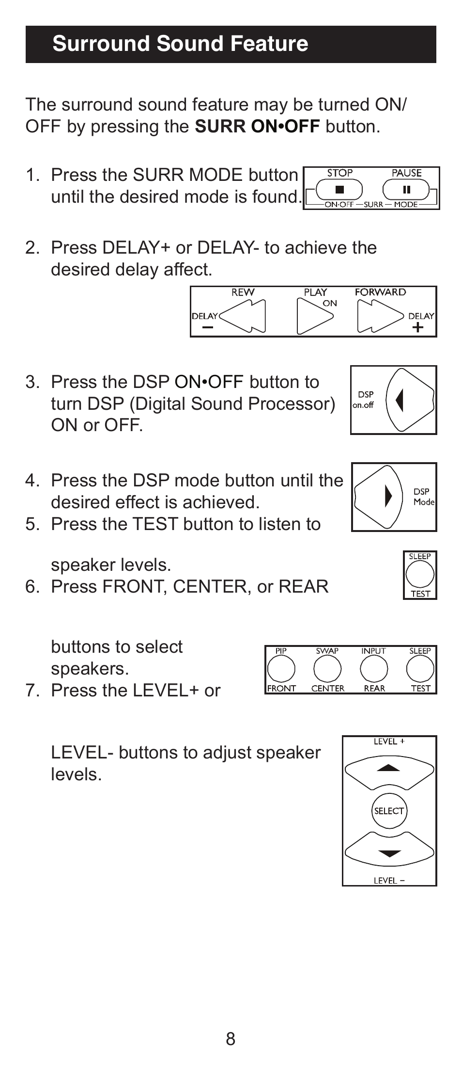 Surround sound feature | GE 24970 GE Universal Remote User Manual | Page 8 / 18