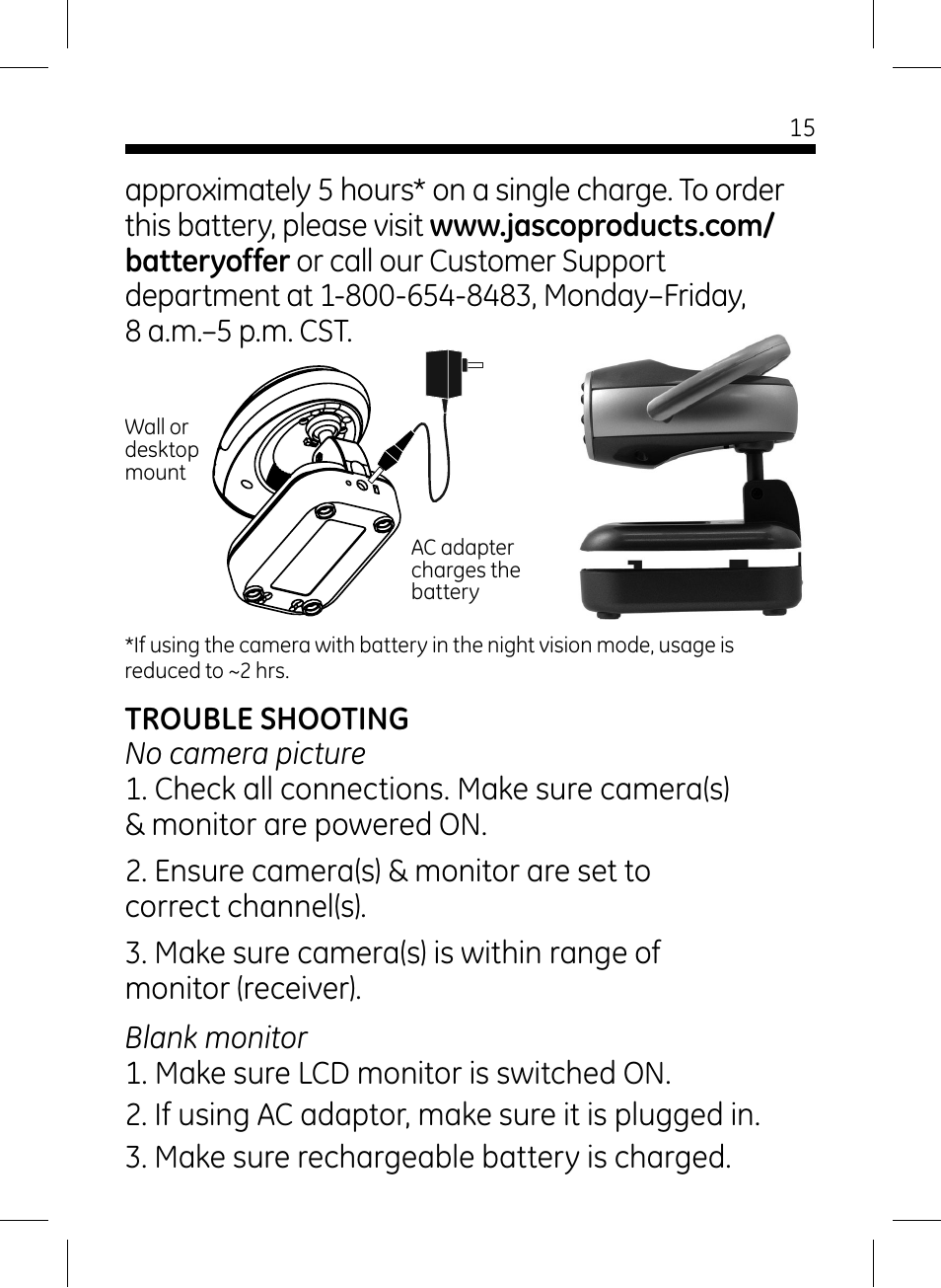 GE 45261 GE Wireless Color Camera with Portable LCD Monitor User Manual | Page 15 / 18