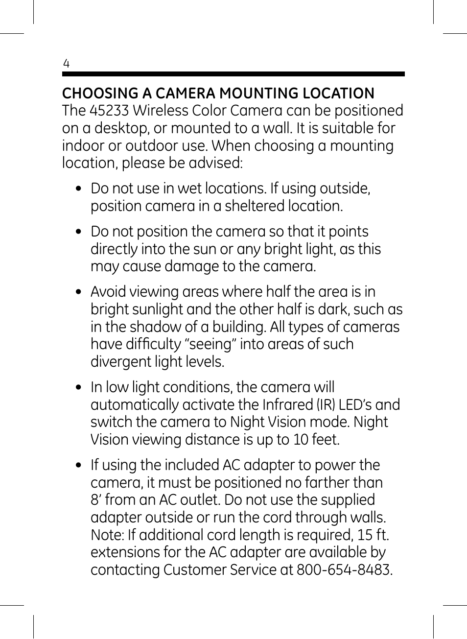 GE 45261 GE Wireless Color Camera with Portable LCD Monitor User Manual | Page 4 / 18