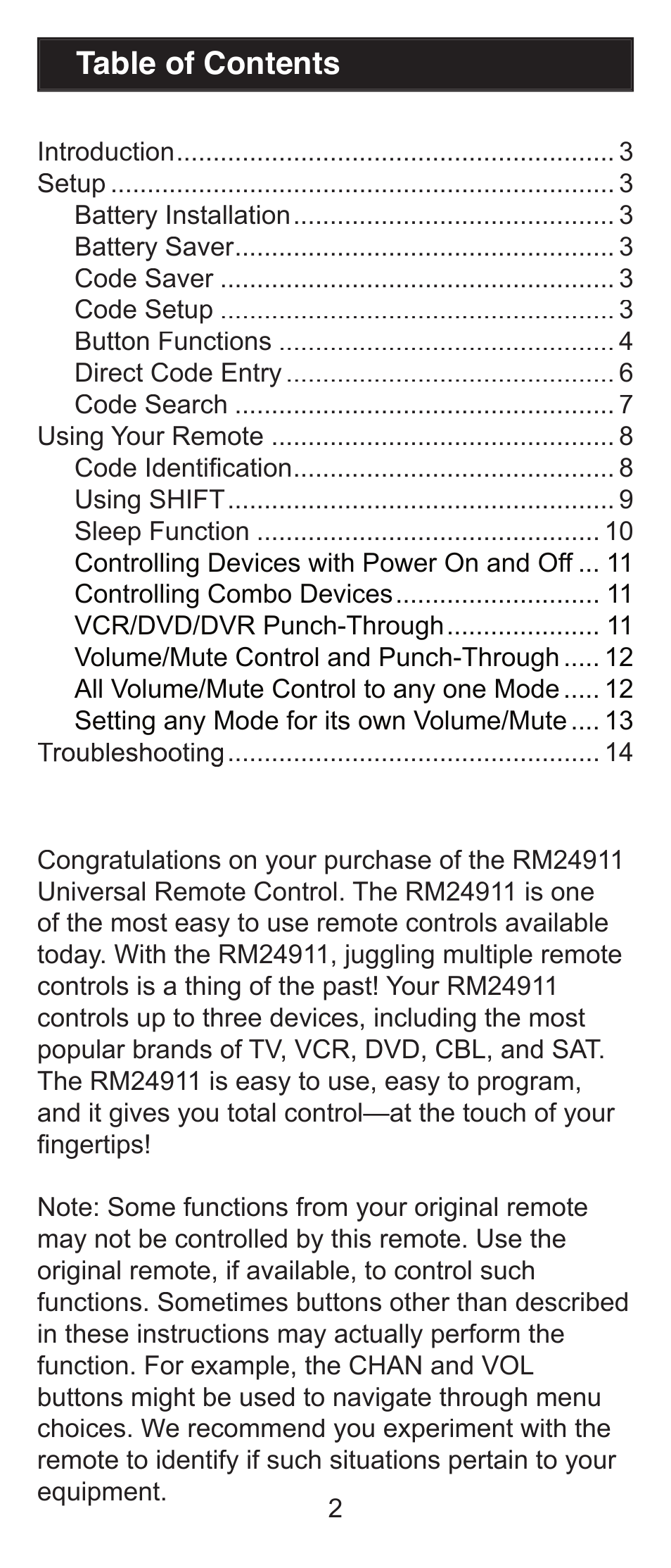 GE RM84911 User Manual | Page 2 / 29