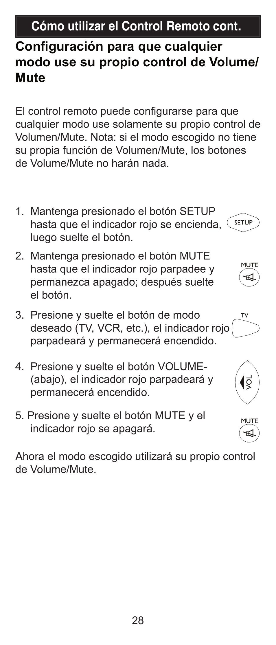 Cómo utilizar el control remoto cont | GE RM84911 User Manual | Page 28 / 29