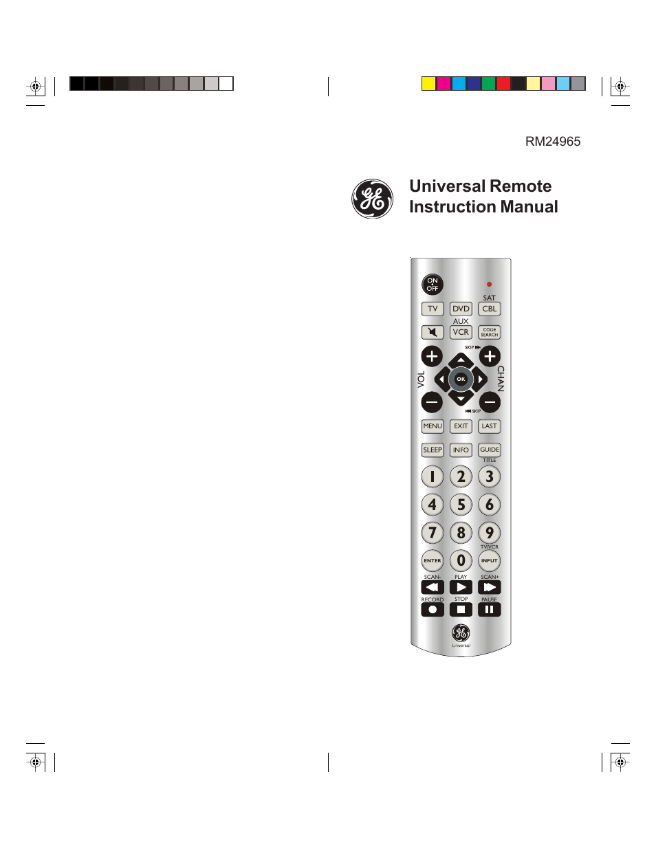 GE RM24965 User Manual | 9 pages