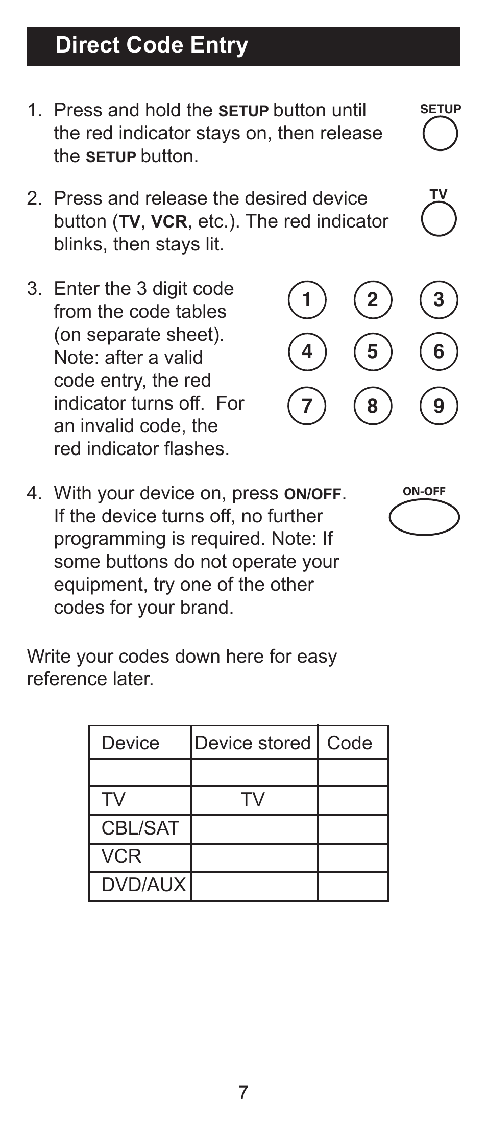 Direct code entry | GE RM84930 User Manual | Page 7 / 16