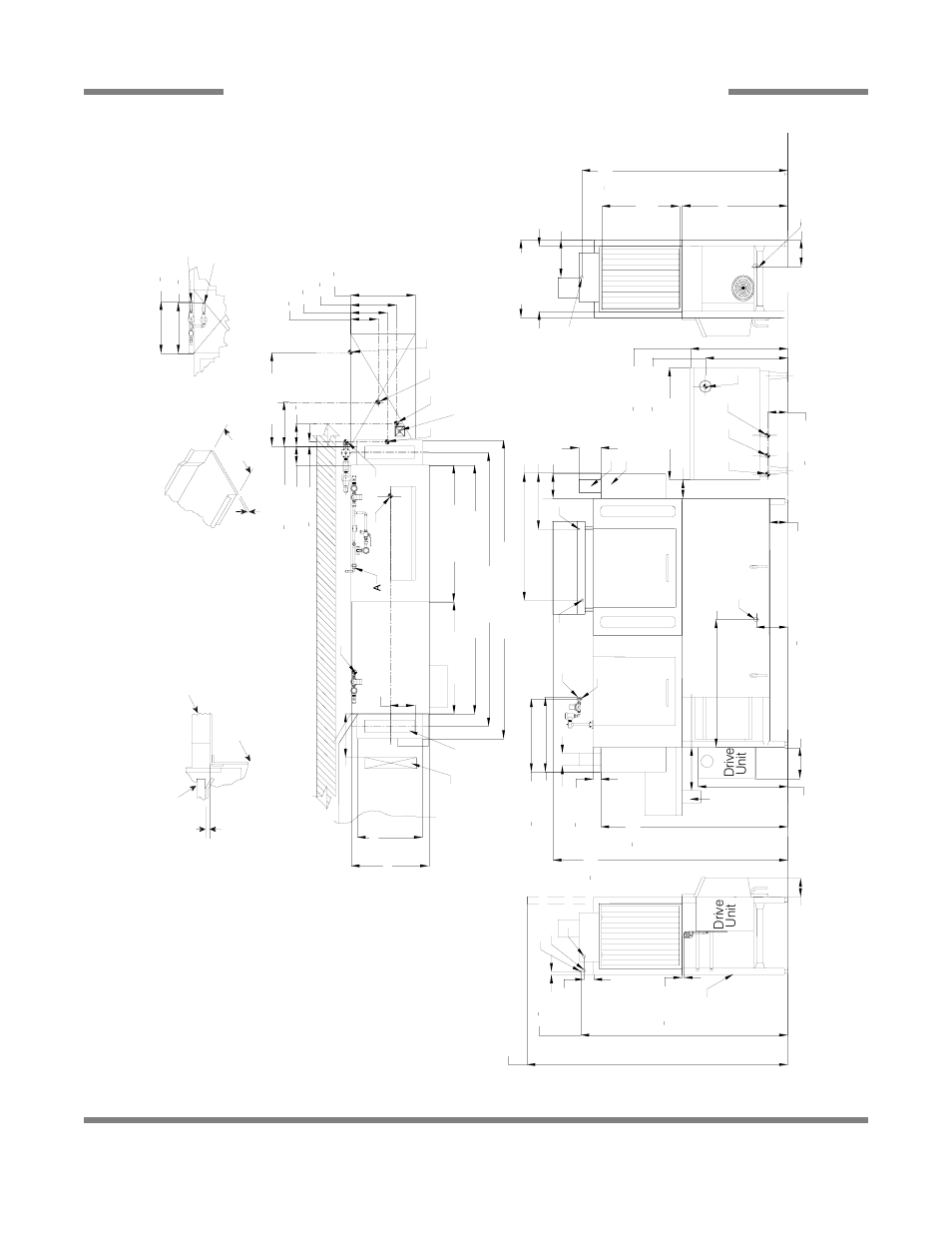 Left to r ight, Aj-80 gas - left to right 19, Dr ive unit left si de | Right si de, Recommended table fa bric a tion, Front vi ew, Dr ive unit | Jackson RACK CONVEYOR DISHMACHINE SERIES AJ-44CS User Manual | Page 27 / 45