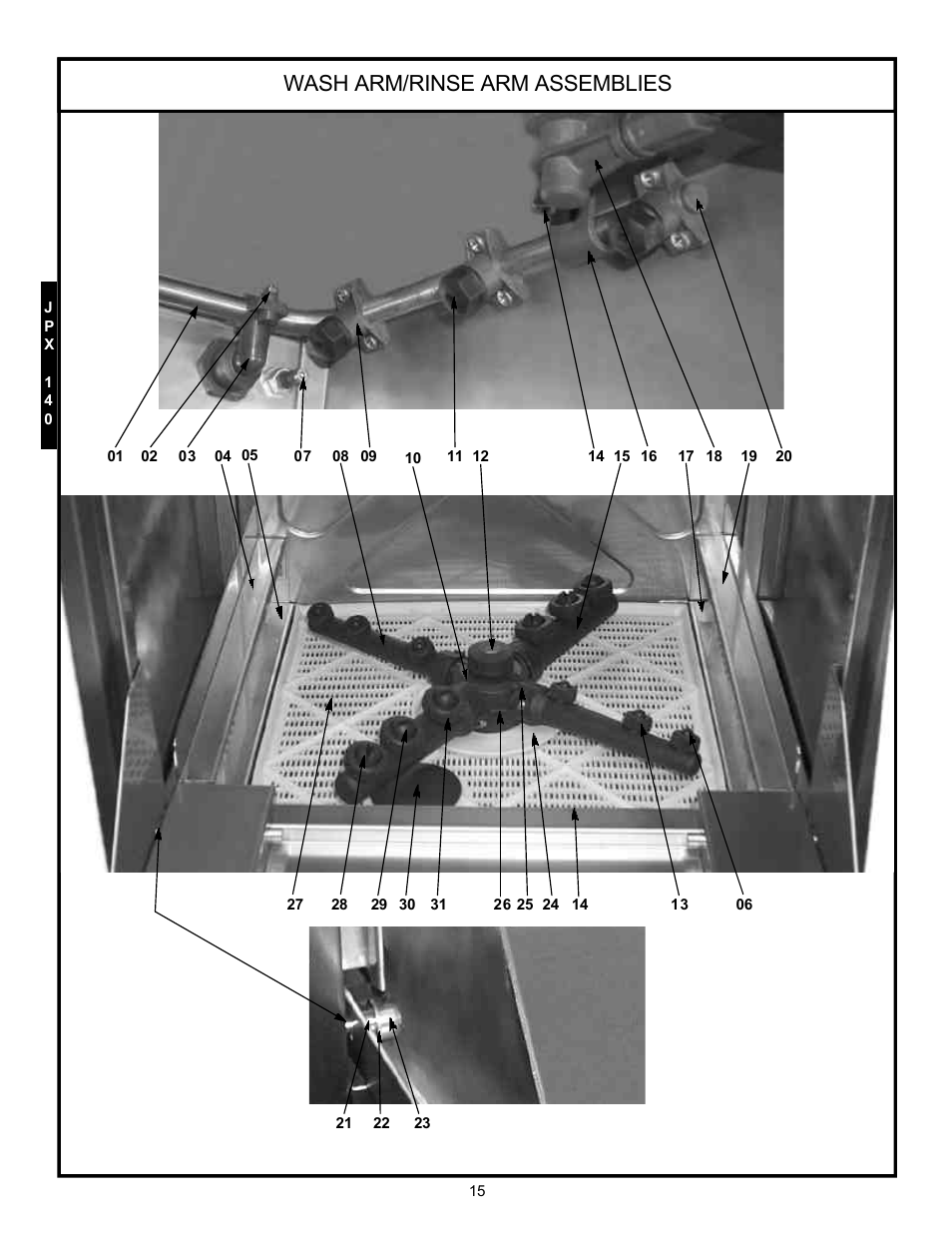 Wash arm/rinse arm assemblies | Jackson Hot Water Sanitizing Undercounter Dishmachines JPX-200 User Manual | Page 18 / 51