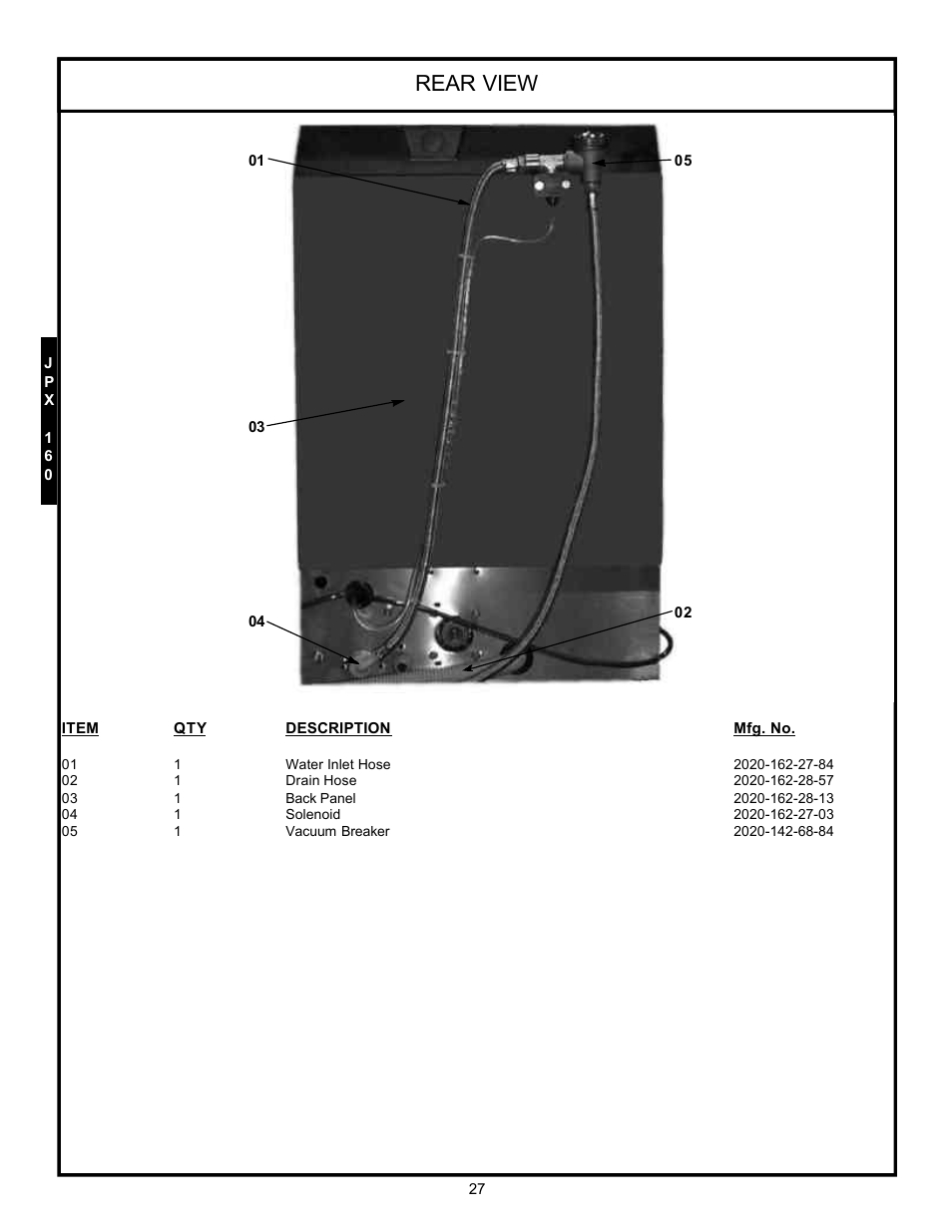 Rear view | Jackson Hot Water Sanitizing Undercounter Dishmachines JPX-200 User Manual | Page 30 / 51