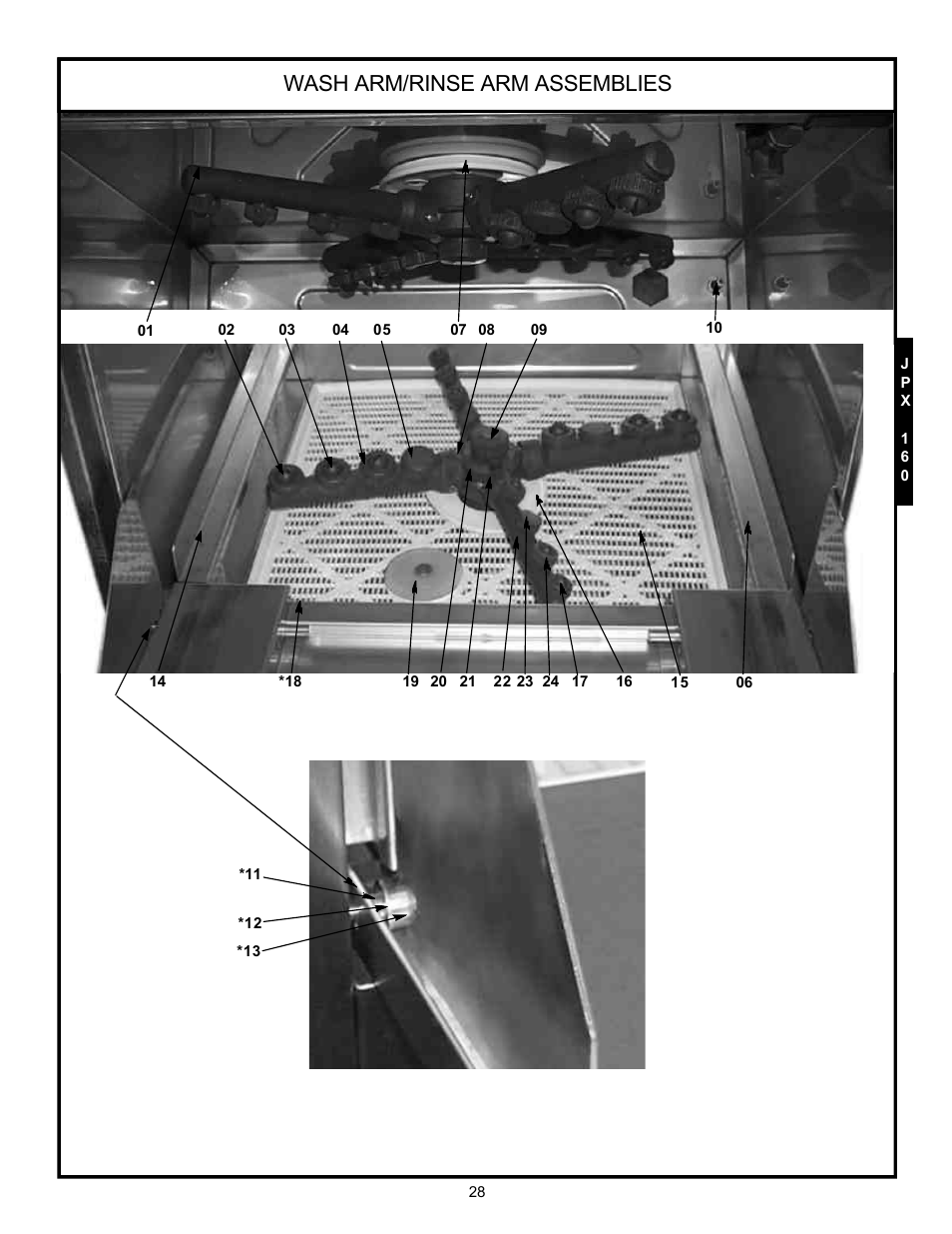 Wash arm/rinse arm assemblies | Jackson Hot Water Sanitizing Undercounter Dishmachines JPX-200 User Manual | Page 31 / 51