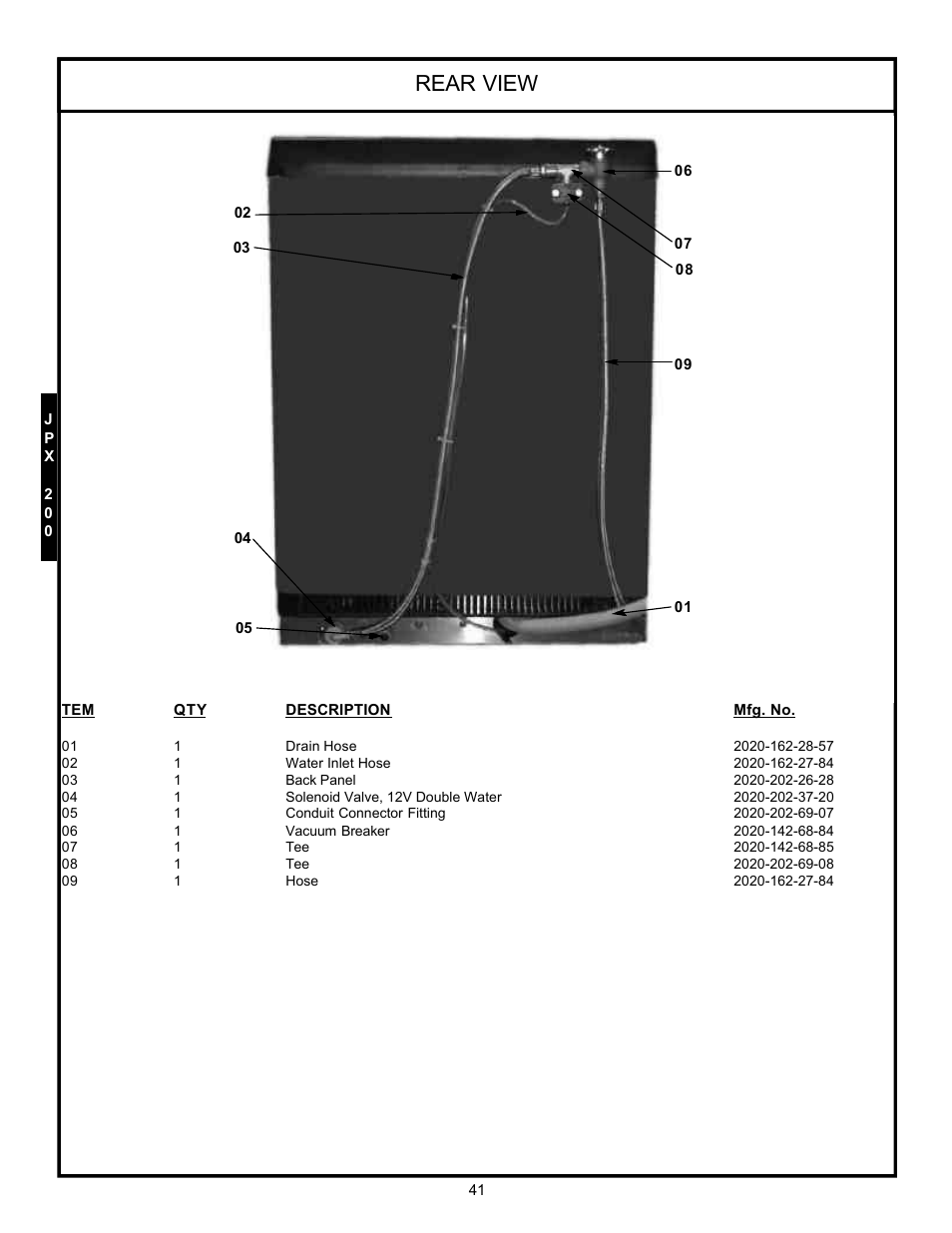 Rear view | Jackson Hot Water Sanitizing Undercounter Dishmachines JPX-200 User Manual | Page 44 / 51