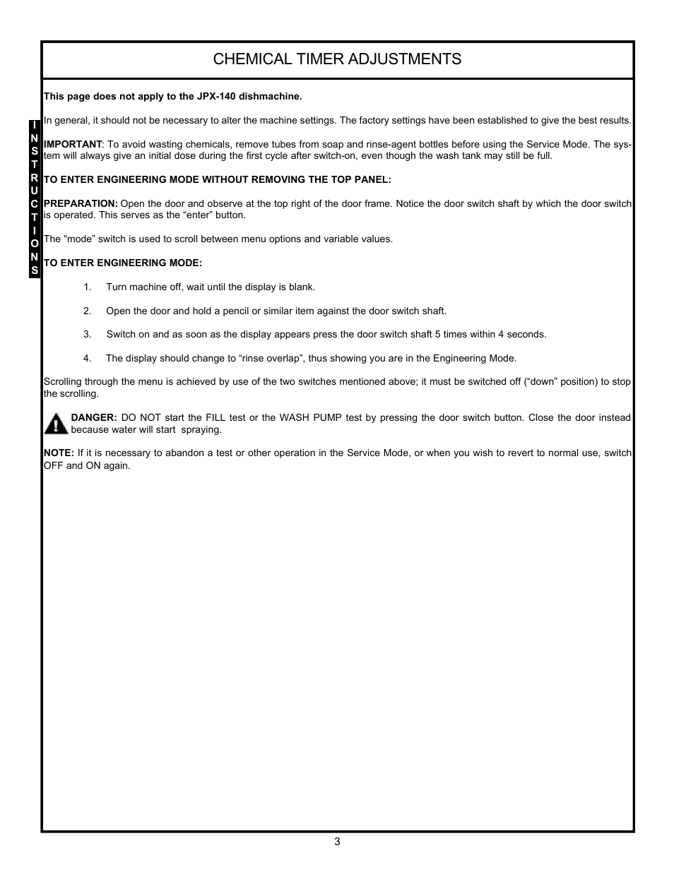 Chemical timer adjustments | Jackson Hot Water Sanitizing Undercounter Dishmachines JPX-200 User Manual | Page 6 / 51