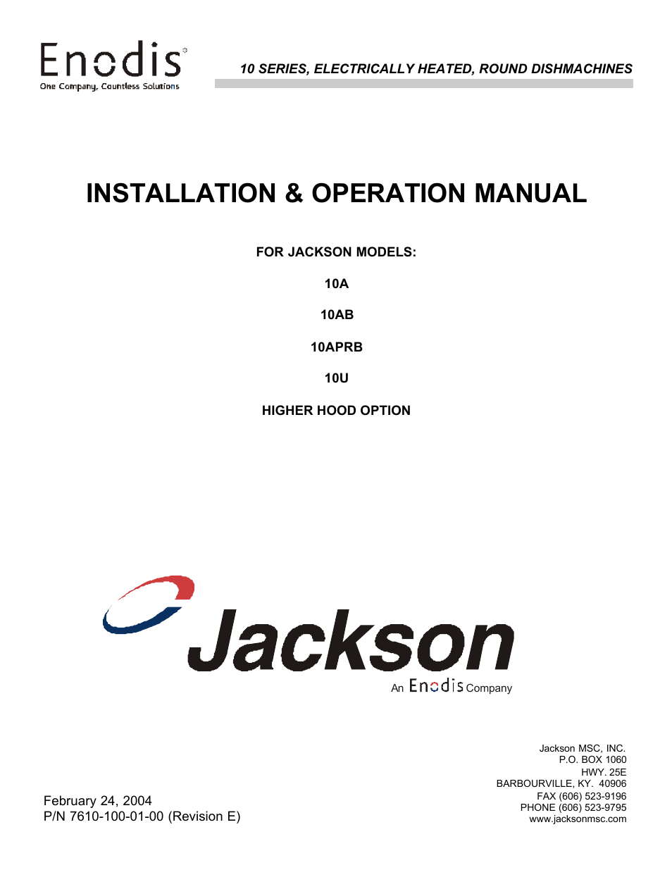 Jackson 10A User Manual | 33 pages