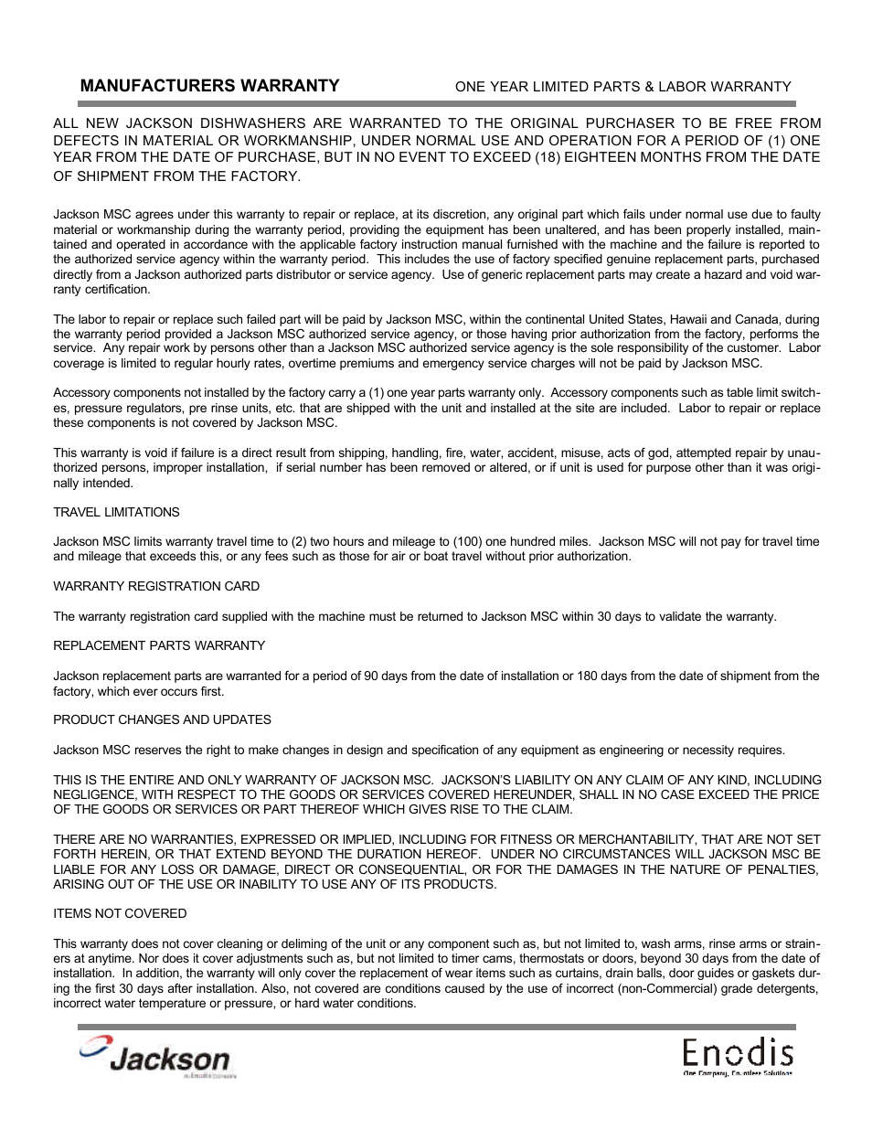 Warranty, Manufacturers warranty | Jackson 10A User Manual | Page 2 / 33
