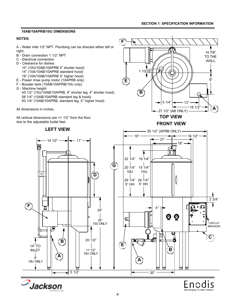 10ab/10aprb/10u dimensions | Jackson 10A User Manual | Page 9 / 33
