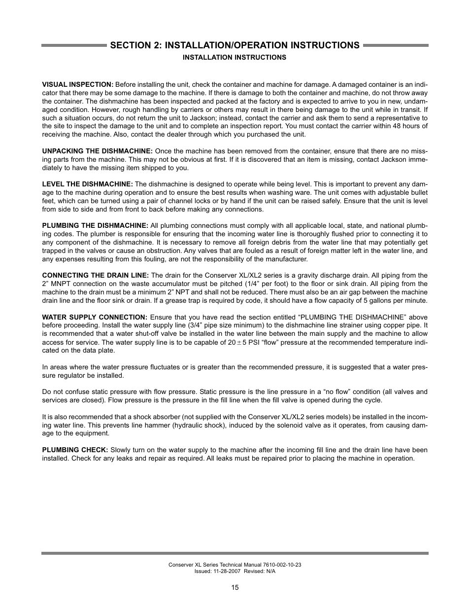 Jackson Chemical Sanatizing Singal and Dual Rack Upright Door Dishmachines CONSERVER XL2-CML User Manual | Page 22 / 94