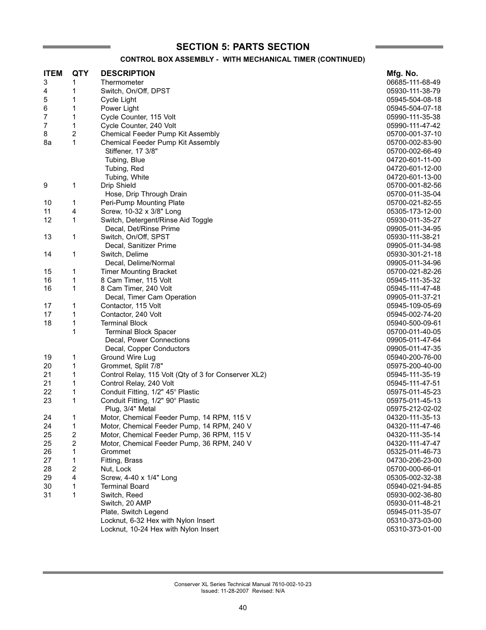 Jackson Chemical Sanatizing Singal and Dual Rack Upright Door Dishmachines CONSERVER XL2-CML User Manual | Page 47 / 94