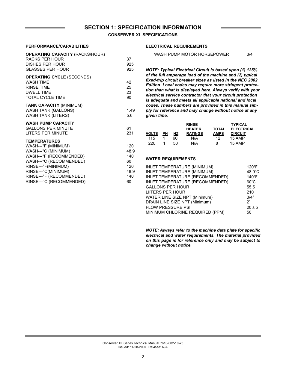Jackson Chemical Sanatizing Singal and Dual Rack Upright Door Dishmachines CONSERVER XL2-CML User Manual | Page 9 / 94